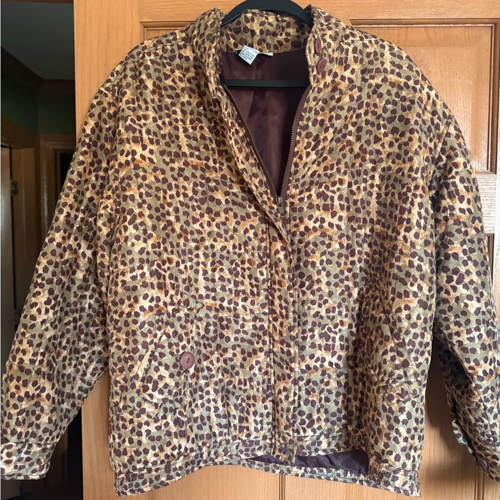 100% silk leopard Print Quilted Jacket - Brown/Tan